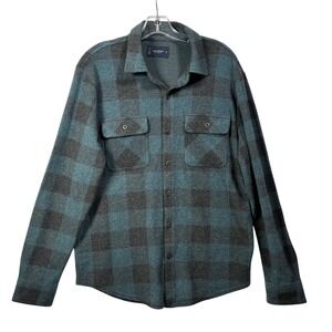 Lucky Brand Mens Buffalo Plaid Button Down Shirt Teal Grey Knit Size M